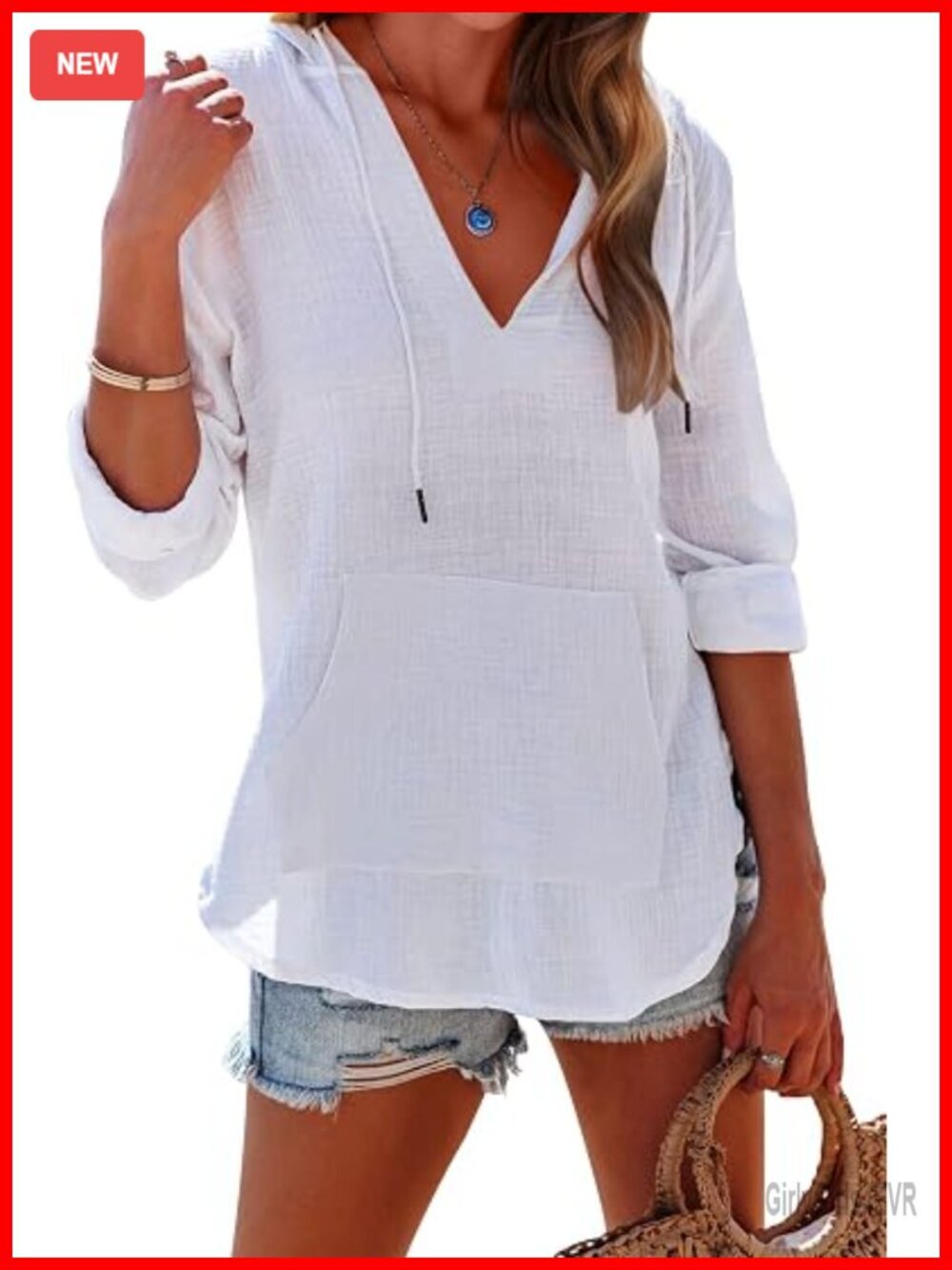 Women's Beach Cover Up Hoodie Sweatshirt Long Sleeve V Neck Pocketed